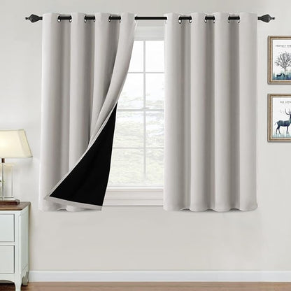 H.VERSAILTEX 100% Blackout Curtains for Bedroom Thermal Insulated Blackout Curtains 45 inch Length Full Light Blocking Curtains for Living Room with Black Liner 2 Panels Set, Pumice Stone