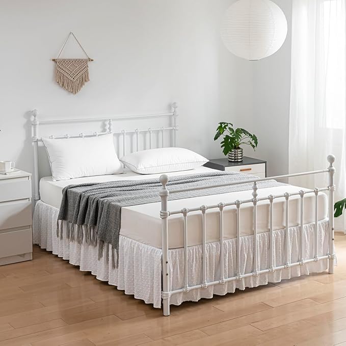 Tufted Dot Bed Skirt Queen Size,Ruffled Bed Skirt with Split Corners, Queen Bed Skirt 16 Inch Drop, Boho Queen Size Bed Skirt White for Ruffled Bed Skirt with Split Corners, Bed Skirt Queen Size