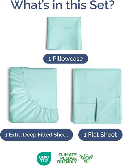 Extra Deep Pocket Twin XL Sheets - 3 Piece Breathable & Cooling Bed Sheets - Hotel Luxury Bed Sheet Set - Soft, Wrinkle Free & Comfy - Easily Fits Extra Deep Mattresses - Deep Pocket Spa Blue Sheets
