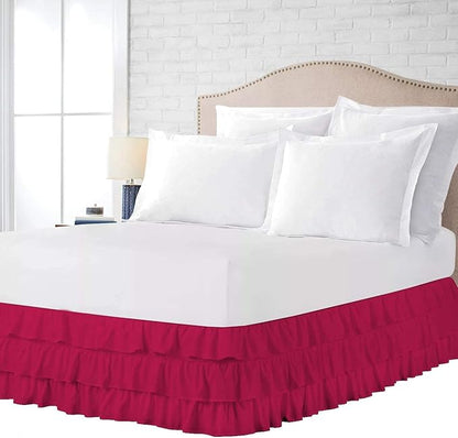 Multi-Ruffle Bed Skirt, Soft Multi Ruffle Bed Skirt Elastic Dust Ruffles with Wrap Around Bed Skirt Easy Fit with 18 Inch Drop 100% Cotton 800 Thread Count Bed Skirt (RV King, Hot Pink)