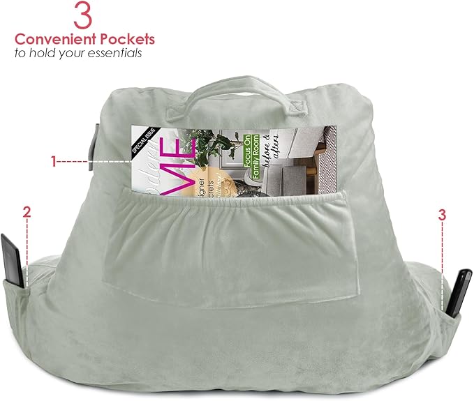 Nestl Reading Pillow with Shredded Memory Foam, Designed for Sitting Up in Bed and Couch, Back and Arms Adjustable Support for Adult & Teens Backrest Pillows for Reading with Washable Cover Sage Green