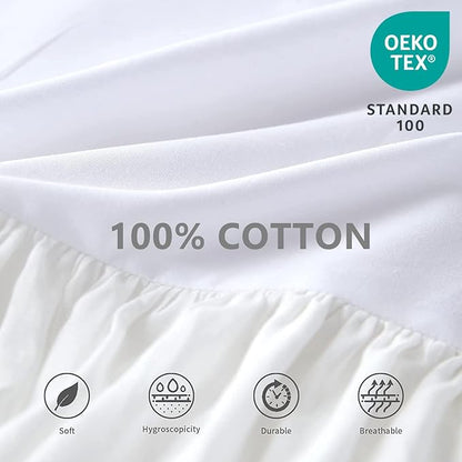 BISELINA White Ruffled Bed Skirt 22-Inch Tailored Drop Cotton Voile Dust Ruffle Soft Cozy Elegant Luxurious Bedding (22" Queen, White)