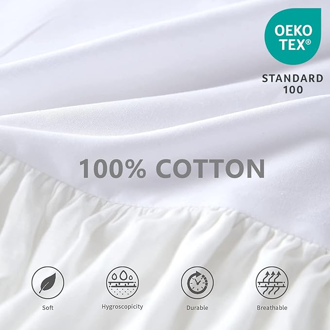 BISELINA White Ruffled Bed Skirt 18-Inch Tailored Drop Cotton Voile Dust Ruffle Soft Cozy Elegant Luxurious Bedding (18" Queen, White)