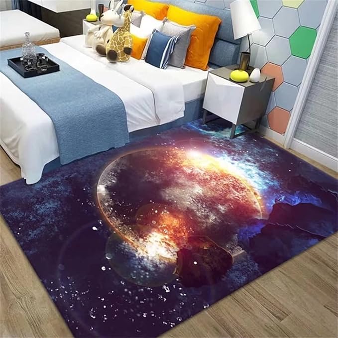 Large Area Rug for Living Dinning Room Universe Planet Moon Bedroom Rugs Child Study Room Soft Floor Mat Non-Slip Carpet Home Decor, 6' x 9'
