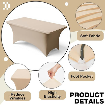 Trlyc 1 Pack 8FT Spandex Table Cloth - 96 x 30 Inch Rectangular Stretch Tablecloth, Wrinkle Resistant Scretch Table Cover for Wedding, Party, Banquet, Picnic, Outdoor Decoration (1Pcs,Champagne)