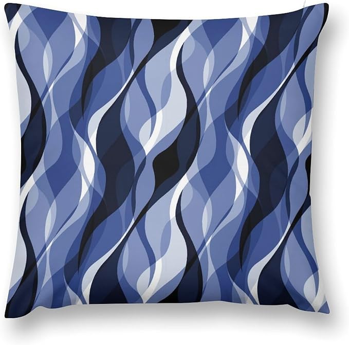 Navy Blue Throw Pillow Covers Modern Abstract Black and Blue Striped Decorations for Bedroom Living Room Farmhouse Sofa Pillows Bed Couch 16x16 Inch