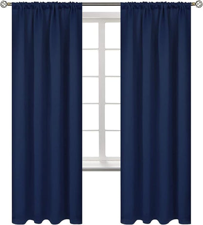 BGment Rod Pocket Blackout Curtains for Bedroom - Thermal Insulated Room Darkening Curtain for Living Room, 42 x 72 Inch, 2 Panels, Navy Blue