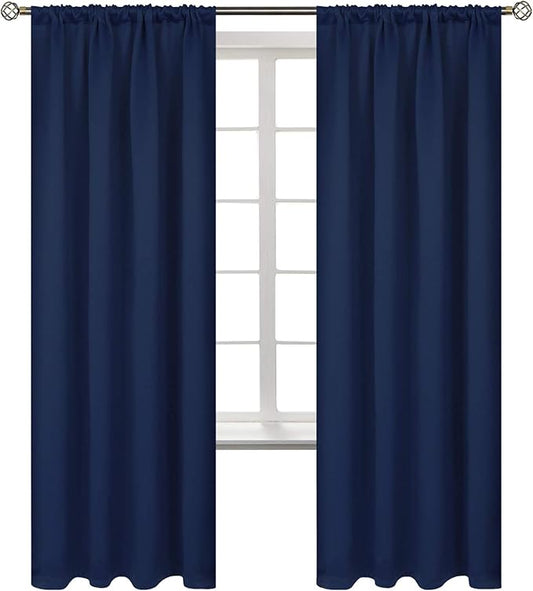 BGment Rod Pocket Blackout Curtains for Bedroom - Thermal Insulated Room Darkening Curtain for Living Room, 42 x 72 Inch, 2 Panels, Navy Blue