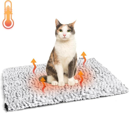 Nobleza Self Warming Cat Bed, Super Soft Thermal Dog Crate Bed Mat for Sleeping, Washable Anti-Slip Self Heating Pet Kennel Pad for Small Medium Cats Dogs Indoor Outdoor (White&Grey, S)