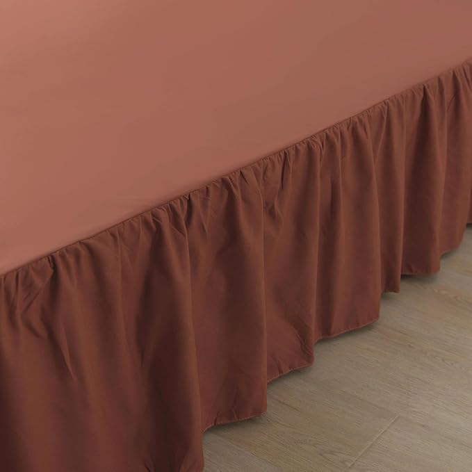 Bed Skirt Queen Size Ruffled Bed Skirt with Split Corners, 18 Inch Drop Dust Ruffle Bed Skirts with Platform, 18'' Queen, Rust