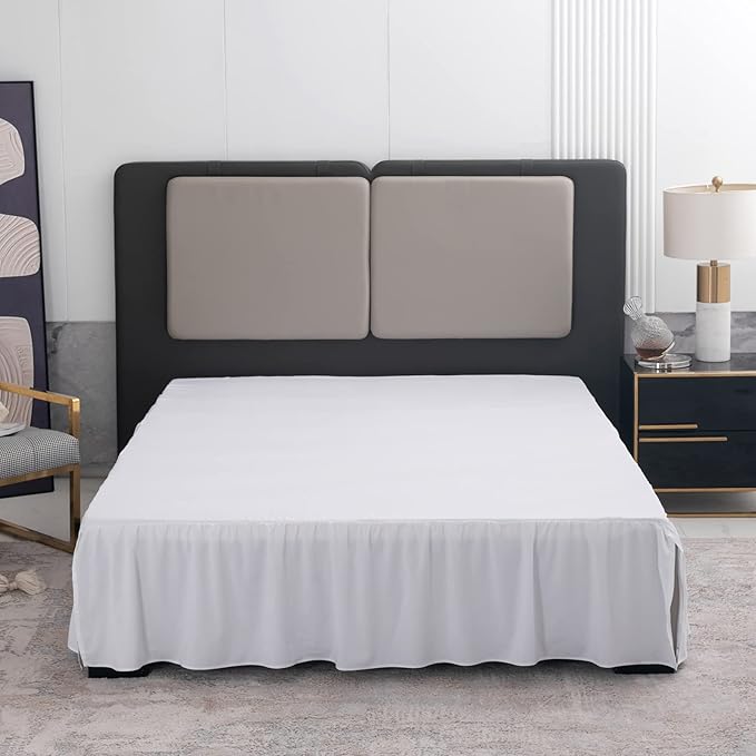 TSUTOMI Bed Skirt King Size Ruffled Bed Skirt with Split Corners, 16 Inch Drop Dust Ruffle Bed Skirts with Platform, Gathered Style, 100% Microfiber, White