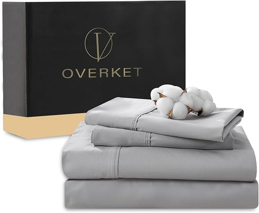 1000 Thread Count Egyptian Cotton Sheets Queen Size Set 4PCS Sateen Weave Soft Breathable 16-Inch Deep Pocket（Queen,Grey）
