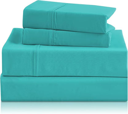 Breathable Cooling Full Sheet Set - Hotel Luxury 4 Piece Deep Pocket Sheets for Full Size Bed, Fits 16" Mattress, Easy Care Wrinkle Free Bedding Sheet and Pillowcase Set, Turquoise