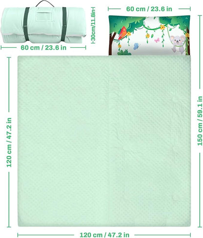 Toddler Nap Mat Kids Sleeping Bag 59‘’×24‘’, Soft Slumber Bag with Removable Pillow for Kids Girls Boys,Roll Up Sleeping Mat Lightweight for Camping,Daycare, Kindergarden