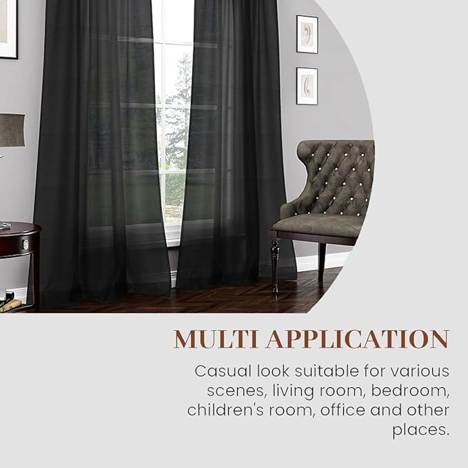 Dreaming Casa Black Sheer Curtains 96 Inches Long, Rod Pocket & Back Tab Light Filtering Textured Sheers for Living Room Bedroom, 2 Panels, Each 100" W x 96" L