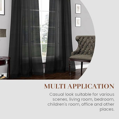 Dreaming Casa Black Sheer Curtains 96 Inches Long, Rod Pocket & Back Tab Light Filtering Textured Sheers for Living Room Bedroom, 2 Panels, Each 100" W x 96" L