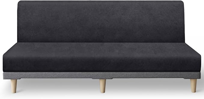 molasofa Leather Like Stretch Futon Slipcover Armless Futon Bed Sofa Cover Furniture Protector with Elastic Bottom, Soft and Washable Futon Cover for Sofa Bed Stay in Place（Larger，Dark Grey）