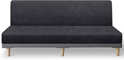 molasofa Leather Like Stretch Futon Slipcover Armless Futon Bed Sofa Cover Furniture Protector with Elastic Bottom, Soft and Washable Futon Cover for Sofa Bed Stay in Place（Larger，Dark Grey）
