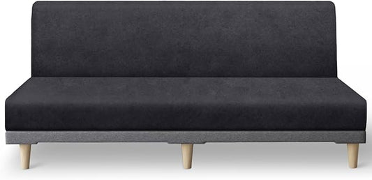 molasofa Leather Like Stretch Futon Slipcover Armless Futon Bed Sofa Cover Furniture Protector with Elastic Bottom, Soft and Washable Futon Cover for Sofa Bed Stay in Place（Larger，Dark Grey）