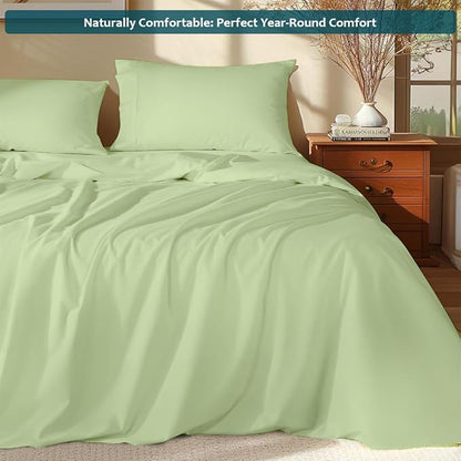 Luxury Queen Sleeper Sofa Bed Sheet Set,100% Egyptian Cotton, 338 Thread Count, Queen Size (60 x74 +6 Inch Deep Pocket) Soft and Light Weight 4pcs Sofa Set (Sage Solid)