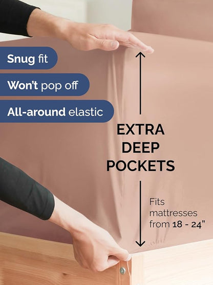 Extra Deep Full Sheet Set - 6 Piece Breathable and Cooling Sheets - Hotel Luxury Bed Sheets Set - Easy & Secure Fit - Soft, Wrinkle Free and Comfy Sheets Set - Mauve Sheet Set with Extra Deep Pockets