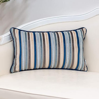 Yangest Blue Striped Throw Pillow Cover Multicolor Velvet Cushion Cover Zippered Rectangular Pillowcase for Sofa Couch Bedroom Living Room Home Decoration, 12x20 Inch