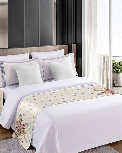 Spring Easter Farm Rabbit Flower Bed Runners for Bedroom Hotel,Decorative Bedding Scarf Colorful Quote Dot on Linen Bed End Blanket Bedding Runner Scarves for Queen Size Bed,94x20in
