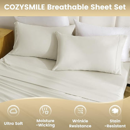 Holtel Luxury Twin Sheet Set - 3 Piece Soft Microfiber Sheets for Twin Size Bed, 16" Deep Pocket Easy Care Wrinkle Free Cooling Bedding Sheet and Pillowcase Set, Ivory