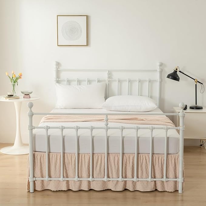 Tufted Dot Bed Skirt King Size,Ruffled Bed Skirt with Split Corners, King Bed Skirt 14 Inch Drop, Boho King Size Bed Skirt Beige for Ruffled Bed Skirt with Split Corners, Bed Skirt King Size