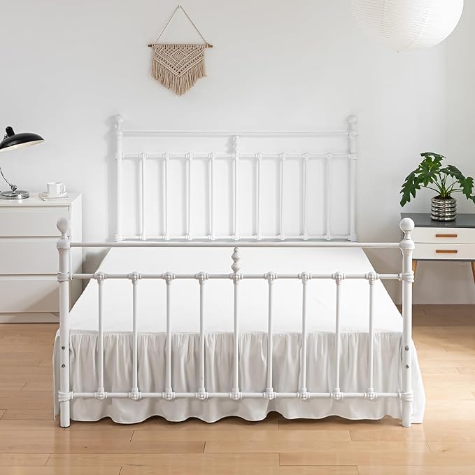 Bed Skirt Full Size Ruffled Bed Skirts with Split Corners, 14 Inch Drop Dust Ruffle Bed Skirt with Platform, Ivory