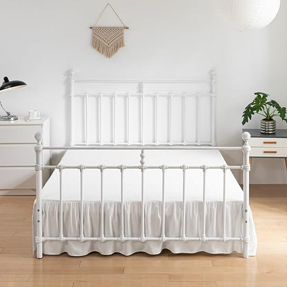 Bed Skirt Queen Size Ruffled Bed Skirt with Split Corners, 14 Inch Drop Dust Ruffle Bed Skirt with Platform, Ivory