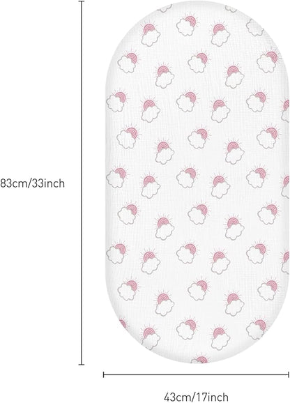 Muslin Bassinet Fitted Sheets, 2 Pack for Baby Boy and Girl, Soft Breathable Baby Pad/Mattress Sheet, Fit for Hourglass Oval and Rectangle Bassinet Mattress (Pink Cloud)