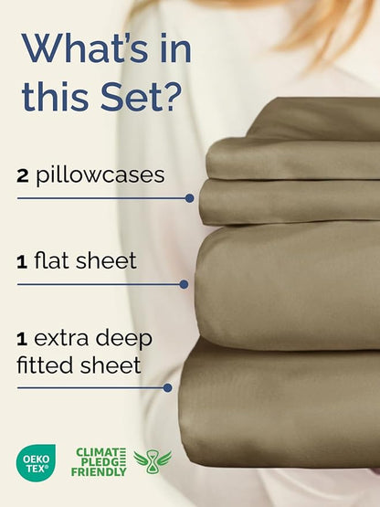Extra Deep Pocket Queen Sheet Set - 4 Piece Breathable & Cooling Bed Sheets - Hotel Luxury Sheet Set - Ultra Soft, Wrinkle Free & Comfy - Easily Fits Extra Deep Mattresses - Deep Pocket Khaki Sheets