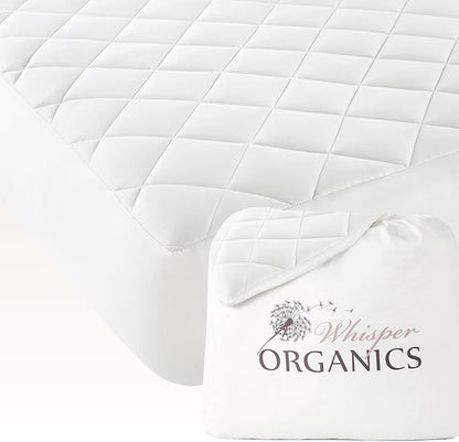 100% Cotton Organic Mattress Pad - Luxury Quilted Mattress Topper Protector Plush & Breathable Machine Washable Design - Fairtrade & GOTS Certified Premium 400GSM Thick with Deep Pocket (Cal King)