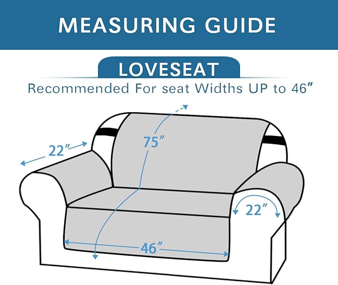 H.VERSAILTEX Reversible Loveseat Cover Furniture Protector Anti-Slip Water Resistant 2 Inch Wide Elastic Straps Couch Covers Pets Kids Fit Sitting Width Up to 46"(Love Seat: 75" x 90", Black/Grey)