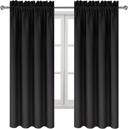 DWCN Blackout Curtains for Bedroom - Thermal Insulated Privacy Energy Saving Rod Pocket Drapes for Living Room, W 38 x L 72 Inch, Black, Set of 2