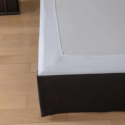 King Bed Skirt, Wrap Around Bed Skirt with Pleated Corner, 18 Inch Drop Pleated Waffle Weave Bedskirts, Anti-Slip, Microfiber, Black, 18'' King