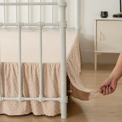 Tufted Dot Bed Skirt King Size,Ruffled Bed Skirt with Split Corners, King Bed Skirt 14 Inch Drop, Boho King Size Bed Skirt Beige for Ruffled Bed Skirt with Split Corners, Bed Skirt King Size