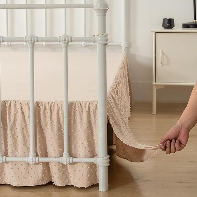 Tufted Dot Bed Skirt Queen Size,Ruffled Bed Skirt with Split Corners, Queen Bed Skirt 18 Inch Drop, Boho Queen Size Bed Skirt Camel for Ruffled Bed Skirt with Split Corners, Bed Skirt Queen Size