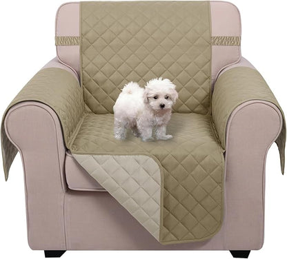 U-NICE HOME Recliner Chair Covers Reversible Chair Cover Pet Covers for Dogs with Elastic Straps Water Resistant Diamond Quilted (23''Recliner Small, Light Camel/Beige)