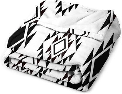 Boho Throw Blanket, Black and White Native Blankets, Vintage Tribal Aztec Printed Flannel Blanket for Chair Bed Sofa Couch 30"x40"
