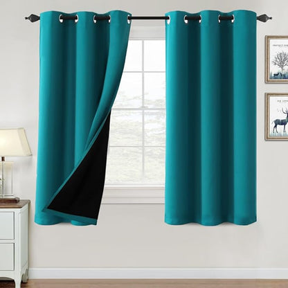 H.VERSAILTEX 100% Blackout Curtains for Bedroom Thermal Insulated Blackout Curtains 63 inch Length Heat and Full Light Blocking Curtains for Living Room with Black Liner 2 Panels, Turquoise Blue