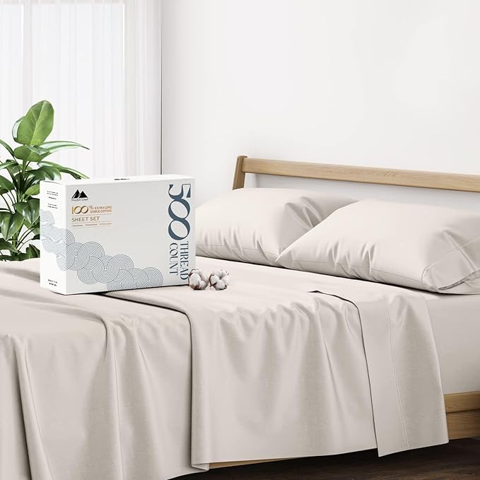 Mayfair Linen 500 Thread Count Split King Sheets Sets for Adjustable Bed - 5 PC Split King Size Bed Sheet Set Cotton (Taupe), Soft, Cooling, Sateen Weave 16" Deep Pocket Bedsheet (Fits 18" Mattress)