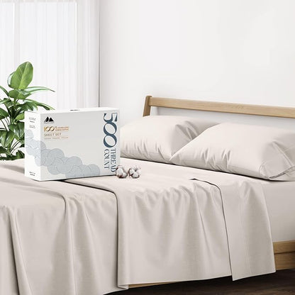 Mayfair Linen 500 Thread Count Split King Sheets Sets for Adjustable Bed - 5 PC Split King Size Bed Sheet Set Cotton (Taupe), Soft, Cooling, Sateen Weave 16" Deep Pocket Bedsheet (Fits 18" Mattress)