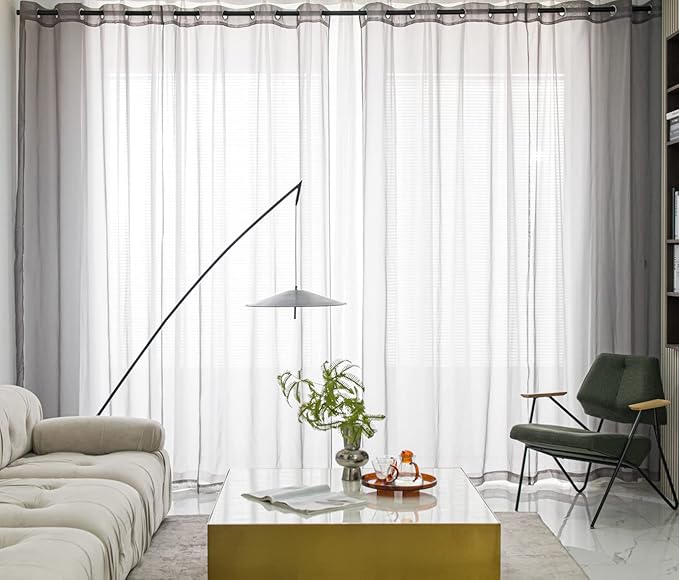 PI Dark Grey Sheer Curtains 108 Inches Long with Grommet,Morden Voile Textured Window Treatment for Living Room/Bedroom 2 Panels (W52 X L108, Dark Grey)