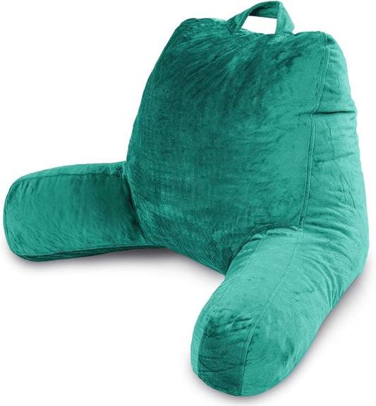 Milliard Reading Pillow with Arms, Teal, Shredded Memory Foam Back Pillow for Bed Sitting Up - Sit Up Backrest Support for Reading & Rest Bed - Washable Cover, Adjustable Comfort, CertiPUR Certified