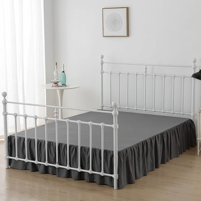 Bed Skirt Ruffled Bed Skirt with Split Corners, 18 Inch Drop Dust Ruffle Bed Skirt with Platform, Dark Grey, 18" King