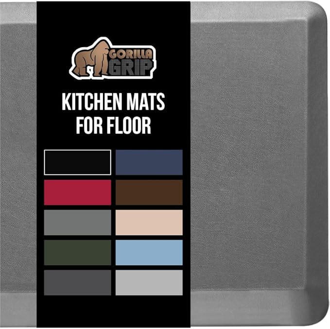GORILLA GRIP Comfortable Cushioned Kitchen Mats for Floor, 39x20, Waterproof and Stain Resistant Soft Top, 3/4 Inch Thick Ergonomic Standing Desk Anti Fatigue Mat, Foam Supports Ankles and Feet, Grey