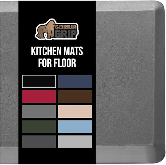 GORILLA GRIP Comfortable Cushioned Kitchen Mats for Floor, 70x24, Waterproof and Stain Resistant Soft Top, 3/4 Inch Thick Ergonomic Standing Desk Anti Fatigue Mat, Foam Supports Ankles and Feet, Gray