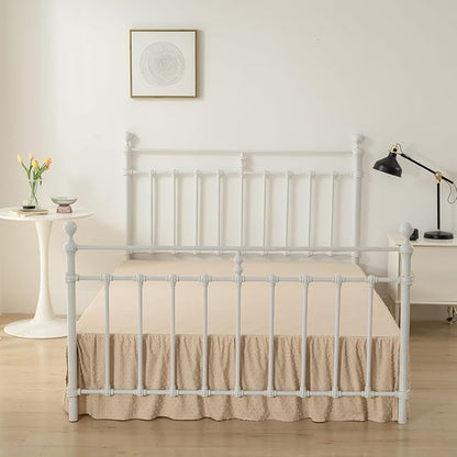 Tufted Dot Bed Skirt Queen Size Ruffled Bed Skirt with Split Corners, 12 Inch Drop Dust Ruffle Bed Skirts with Platform, Camel